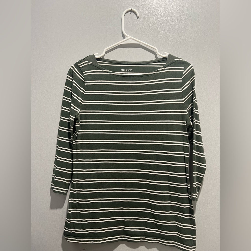 Merona green and white striped shirt size medium